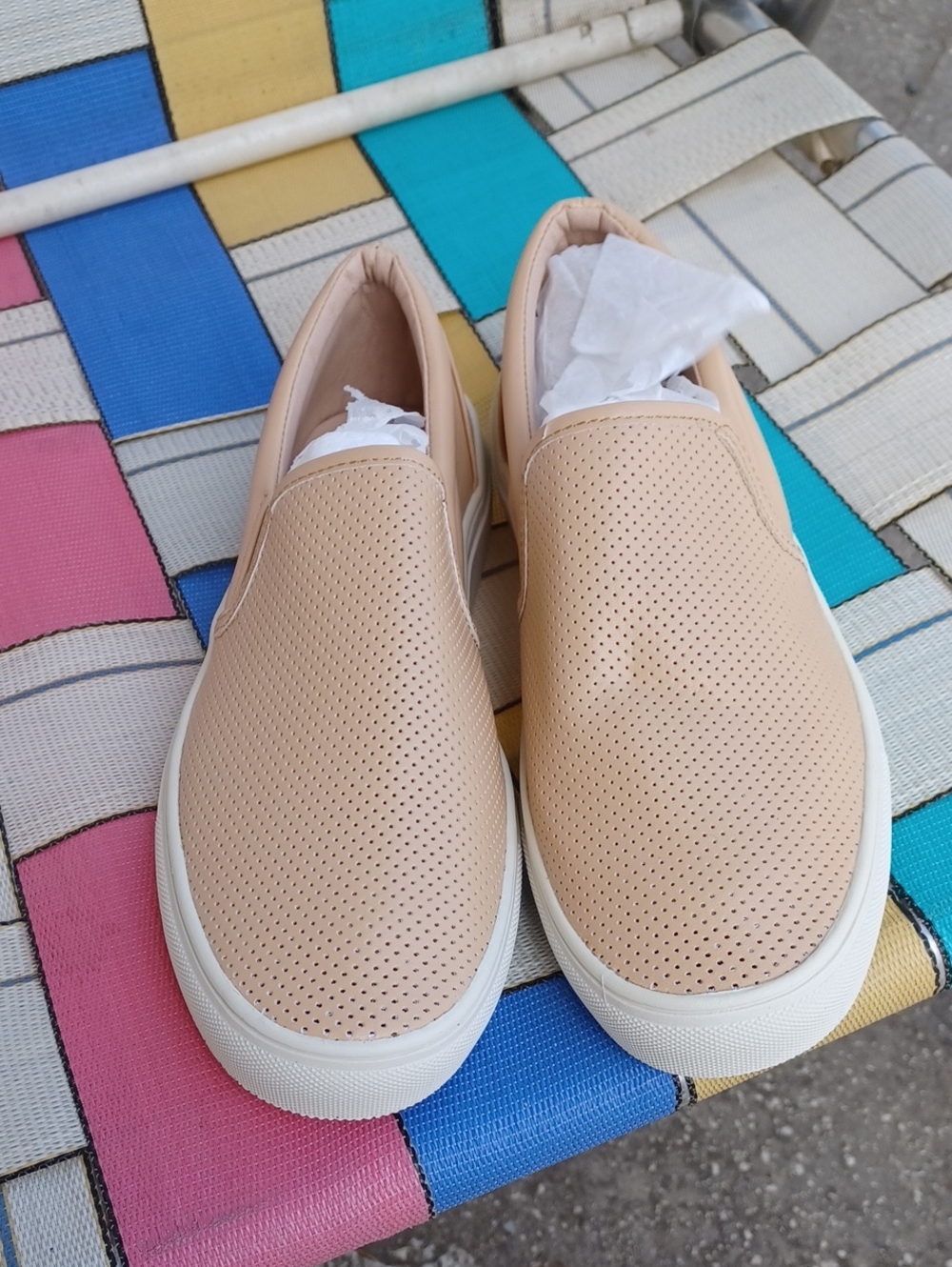 Oli. Women's Nude Perforated Slip-On Sneakers
